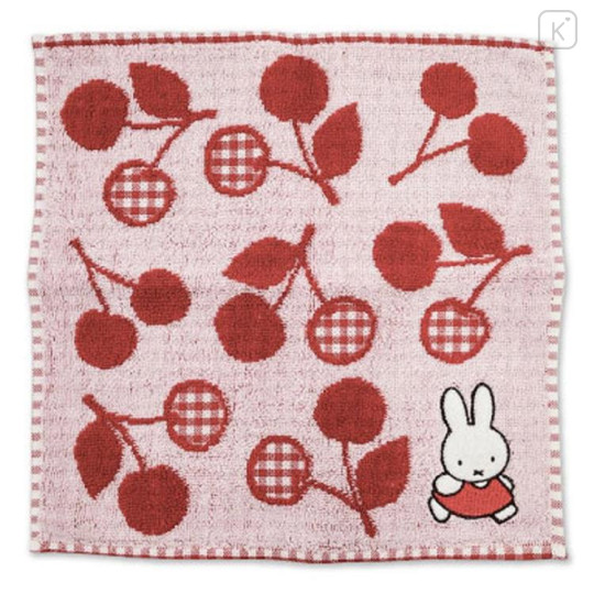 Japan Miffy Mini Towel Jacquard Handkerchief - Miffy : Cherry Pink - 1