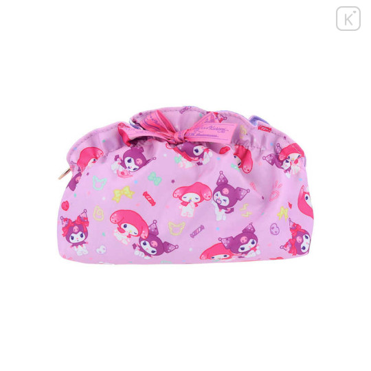 Japan Sanrio Frill Cosmetic Pouch - My Melody 50th & Kuromi 20th Anniversary Party Purple - 1