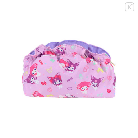 Japan Sanrio Frill Cosmetic Pouch - My Melody 50th & Kuromi 20th Anniversary Party Purple - 2
