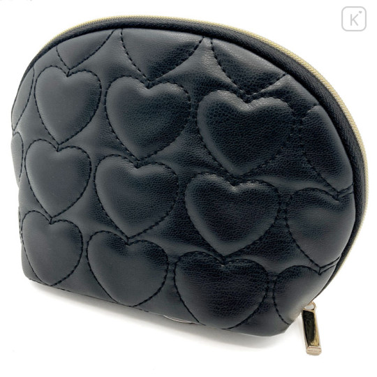 Japan Sanrio Quilted Cosmetic Pouch - Kuromi : Monotone Black Heart - 2
