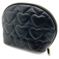 Japan Sanrio Quilted Cosmetic Pouch - Kuromi : Monotone Black Heart - 2