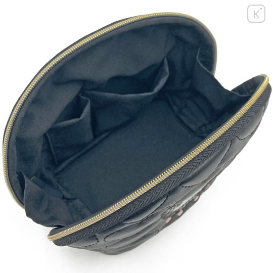 Japan Sanrio Quilted Cosmetic Pouch - Kuromi : Monotone Black Heart - 3