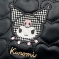Japan Sanrio Quilted Cosmetic Pouch - Kuromi : Monotone Black Heart - 4