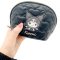 Japan Sanrio Quilted Cosmetic Pouch - Kuromi : Monotone Black Heart - 5