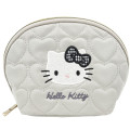 Japan Sanrio Quilted Cosmetic Pouch - Hello Kitty : Monotone Grey Heart - 1