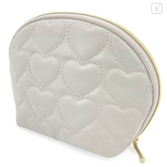 Japan Sanrio Quilted Cosmetic Pouch - Hello Kitty : Monotone Grey Heart - 2