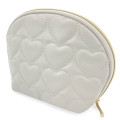 Japan Sanrio Quilted Cosmetic Pouch - Hello Kitty : Monotone Grey Heart - 2