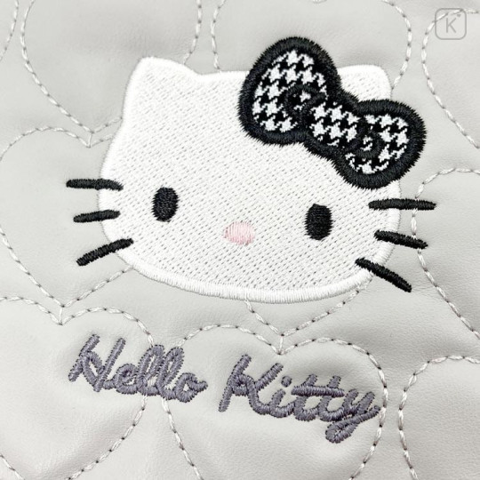 Japan Sanrio Quilted Cosmetic Pouch - Hello Kitty : Monotone Grey Heart - 4