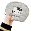 Japan Sanrio Quilted Cosmetic Pouch - Hello Kitty : Monotone Grey Heart - 5
