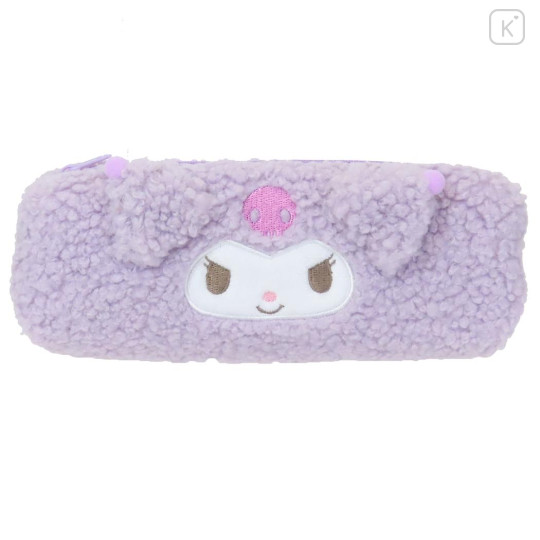 Japan Sanrio Fluffy Plush Pen Case - Kuromi : Face - 1