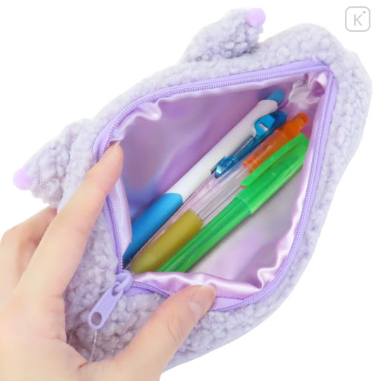 Japan Sanrio Fluffy Plush Pen Case - Kuromi : Face - 3
