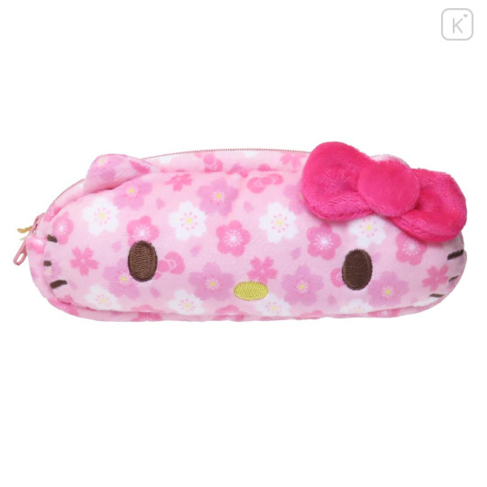 Japan Sanrio Fluffy Plush Pen Case - Hello Kitty : Face Cherry Blossom Sakura - 1