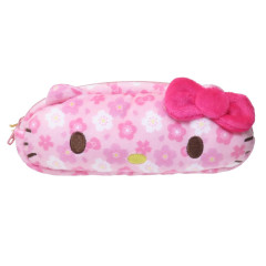 Japan Sanrio Fluffy Plush Pen Case - Hello Kitty : Face Cherry Blossom Sakura