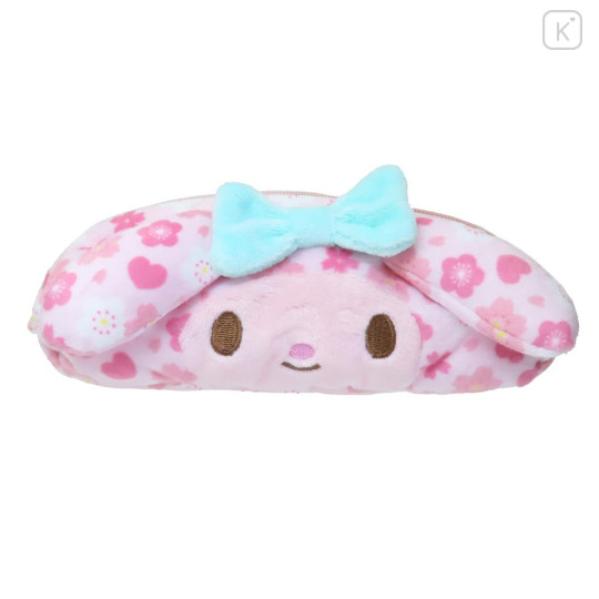 Japan Sanrio Fluffy Plush Pen Case - My Melody : Face Cherry Blossom Sakura - 1