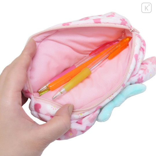 Japan Sanrio Fluffy Plush Pen Case - My Melody : Face Cherry Blossom Sakura - 3