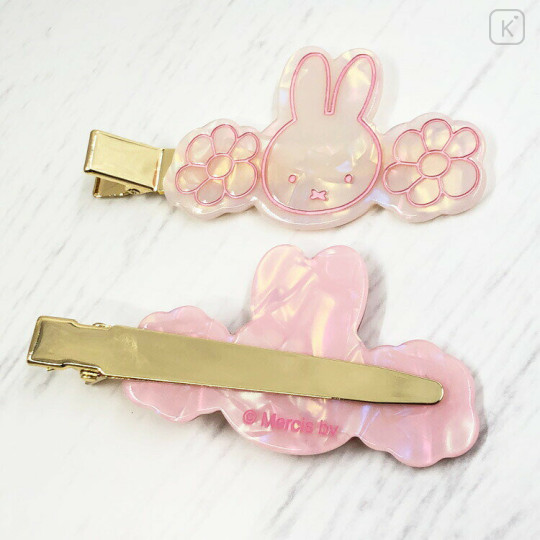 Japan Miffy Hair Clip Set - Miffy : Flower Marble Pink - 2