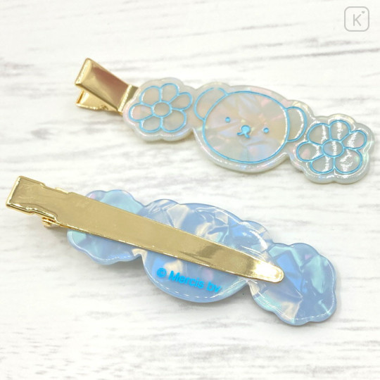 Japan Miffy Hair Clip Set - Boris : Flower Marble Blue - 2