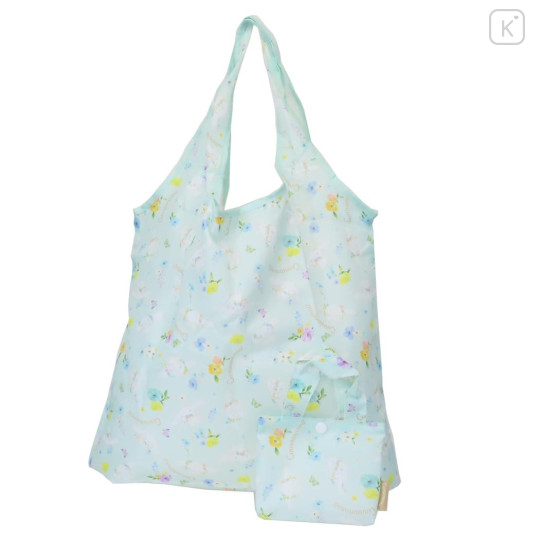 Japan Sanrio Eco Shopping Bag With Pocket - Cinnamoroll : Flower Light Mint - 1