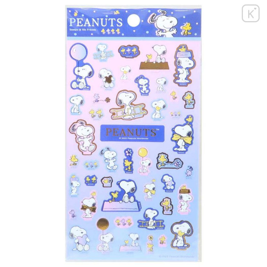 Japan Peanuts Gold Accent Sticker - Snoopy & Woodstock : Blue - 1