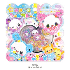 Japan Kamio Sparkly Marble Sticker Flakes - Kira Usa Twins Bubble Rabbit : Heisei Retro