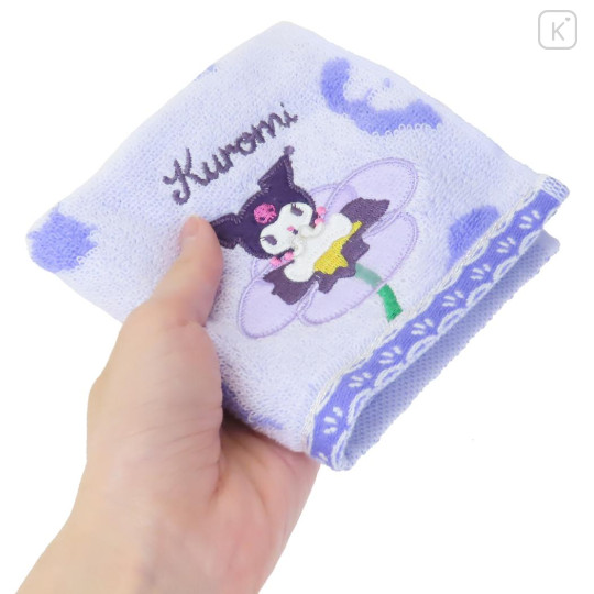Japan Sanrio Mini Towel Jacquard Handkerchief - Kuromi : Flower Bloom - 3