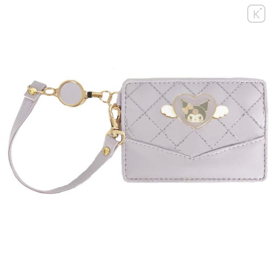 Japan Sanrio Pass Case Card Holder & Reel - Kuromi : Dreaming Angel Face - 1