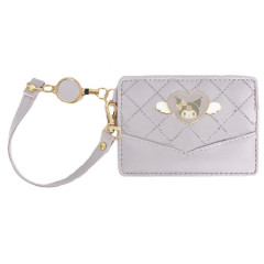 Japan Sanrio Pass Case Card Holder & Reel - Kuromi : Dreaming Angel Face