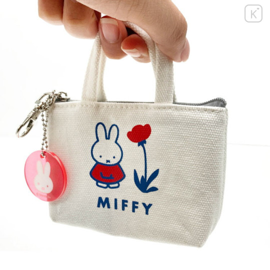 Japan Miffy Mini Pouch - Miffy : Tote Bag White Red Flower - 2