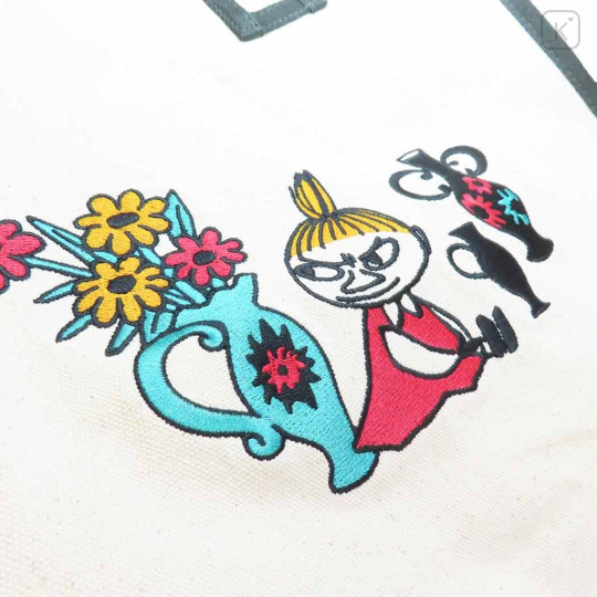 Japan Moomin Canvas Tote Bag - Little My : Flower Grey - 3