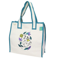 Japan Moomin Canvas Tote Bag - Hattifatteners & Little My & Moomintroll : Flower Turquoise