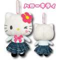 Japan Sanrio Ballchain Plush Pouch - Hello Kitty : Uniform - 2