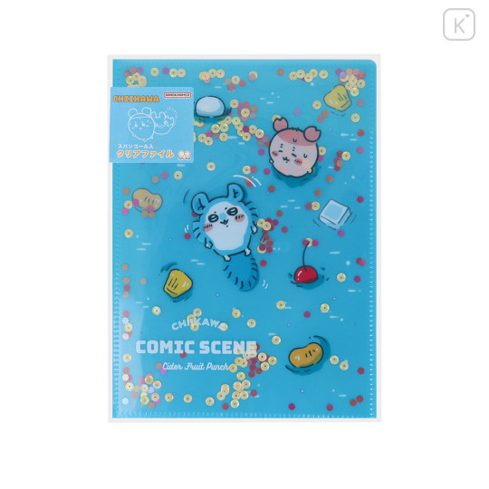Japan Chiikawa A5 Clear File - Furuhonya Kani-chan & Momonga : Sequin River Comic Scene Cider Fruit Punch - 2