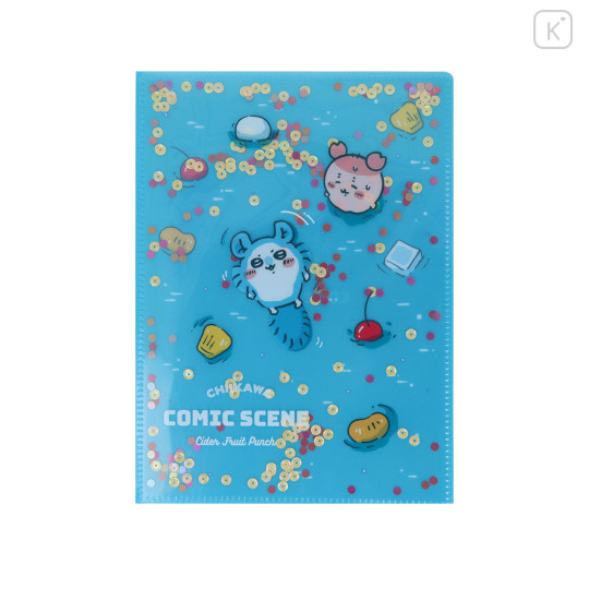 Japan Chiikawa A5 Clear File - Furuhonya Kani-chan & Momonga : Sequin River Comic Scene Cider Fruit Punch - 3