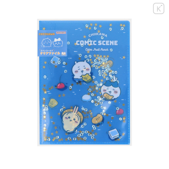 Japan Chiikawa A5 Clear File - Chiikawa & Hachiware & Usagi : Sequin River Comic Scene Cider Fruit Punch - 2