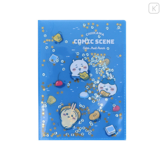 Japan Chiikawa A5 Clear File - Chiikawa & Hachiware & Usagi : Sequin River Comic Scene Cider Fruit Punch - 3