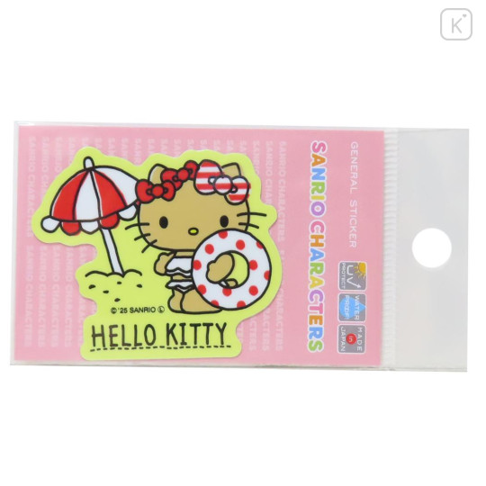 Japan Sanrio Vinyl Sticker - Hello Kitty : Tan Swimsuit Swim Ring Relax - 1