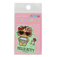 Japan Sanrio Vinyl Sticker - Hello Kitty : Tan Swimsuit Sunglasses Relax