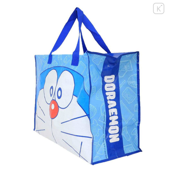 Japan Doraemon Souvenir Laminated Woven PP Eco Shopping Bag - Doraemon : Face Blue - 3
