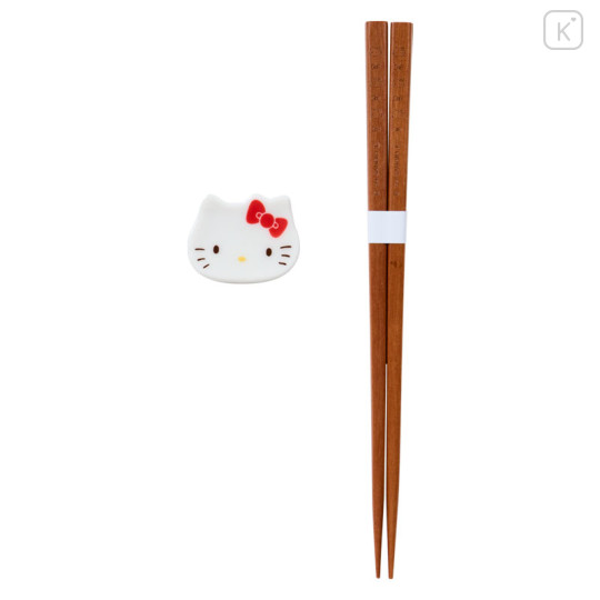 Japan Sanrio Chopsticks & Chopstick Rest Set - Hello Kitty : Red - 1