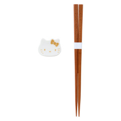 Japan Sanrio Chopsticks & Chopstick Rest Set - Hello Kitty : Gold
