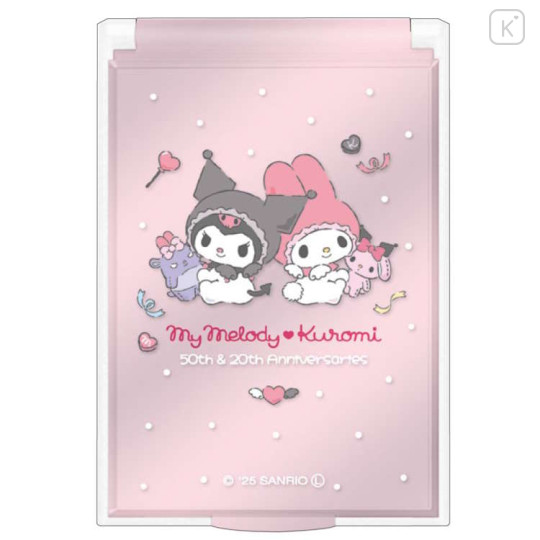 Japan Sanrio Folding Mirror - My Melody 50th & Kuromi 20th Anniversary Party Pink - 1
