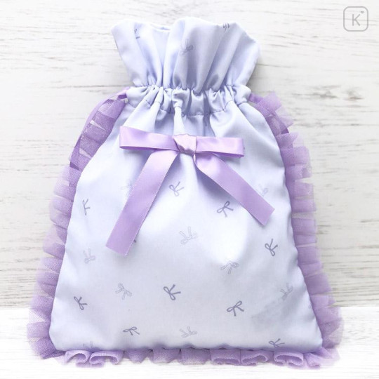 Japan Sanrio Frill Drawstring Pouch - Little Twin Stars : Dolly Mix Pearl - 4