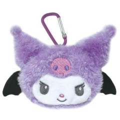 Japan Sanrio Face-shaped Pouch with Carabiner - Kuromi : Devil