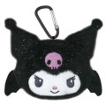 Japan Sanrio Face-shaped Pouch with Carabiner - Kuromi : Devil Black - 1