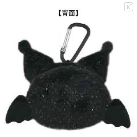 Japan Sanrio Face-shaped Pouch with Carabiner - Kuromi : Devil Black - 2