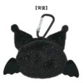 Japan Sanrio Face-shaped Pouch with Carabiner - Kuromi : Devil Black - 2