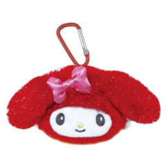 Japan Sanrio Face-shaped Pouch with Carabiner - My Melody : Angel Red