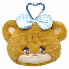 Japan Mikko Illustrations Face-shaped Pouch with Carabiner - Latte Ribbon