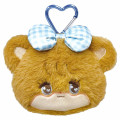 Japan Mikko Illustrations Face-shaped Pouch with Carabiner - Latte Ribbon - 1