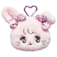 Japan Mikko Illustrations Face-shaped Pouch with Carabiner - Cammy Ribbon